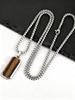 Small Dogtag Tiger Eye Stone Necklace for Men,Stainless Steel Silver Color Natural Stone Pendant,Punk Biker Jewelry Gift