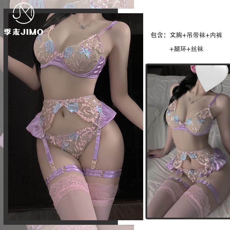Sex Underwear Embroidered Women's Thin Perspective Mesh Yarn with Leg Rings and Waist Seals Gather Pure Desire