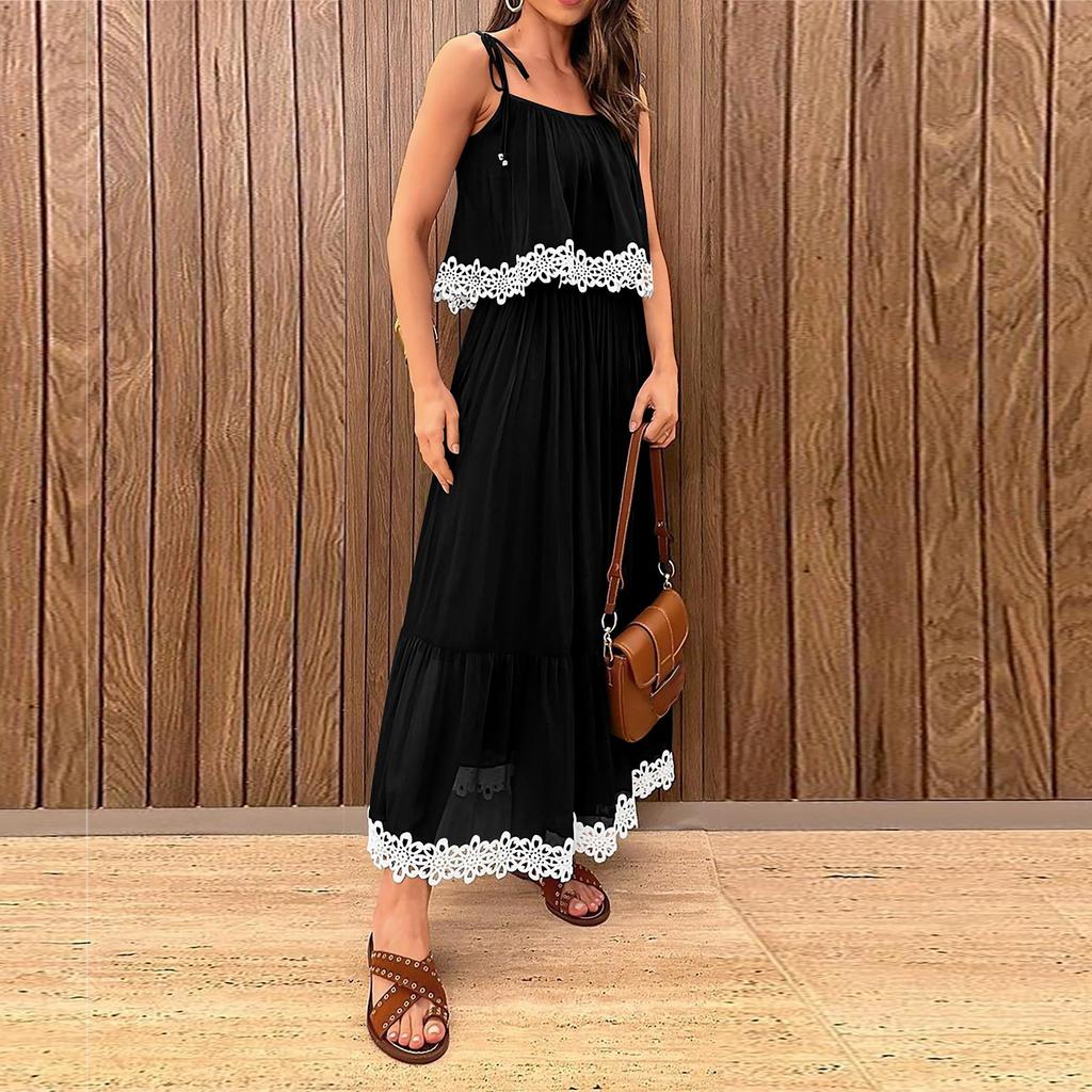 Summer Fashion Short Sleeve Spilice Detailing O Neckline Dress For Women