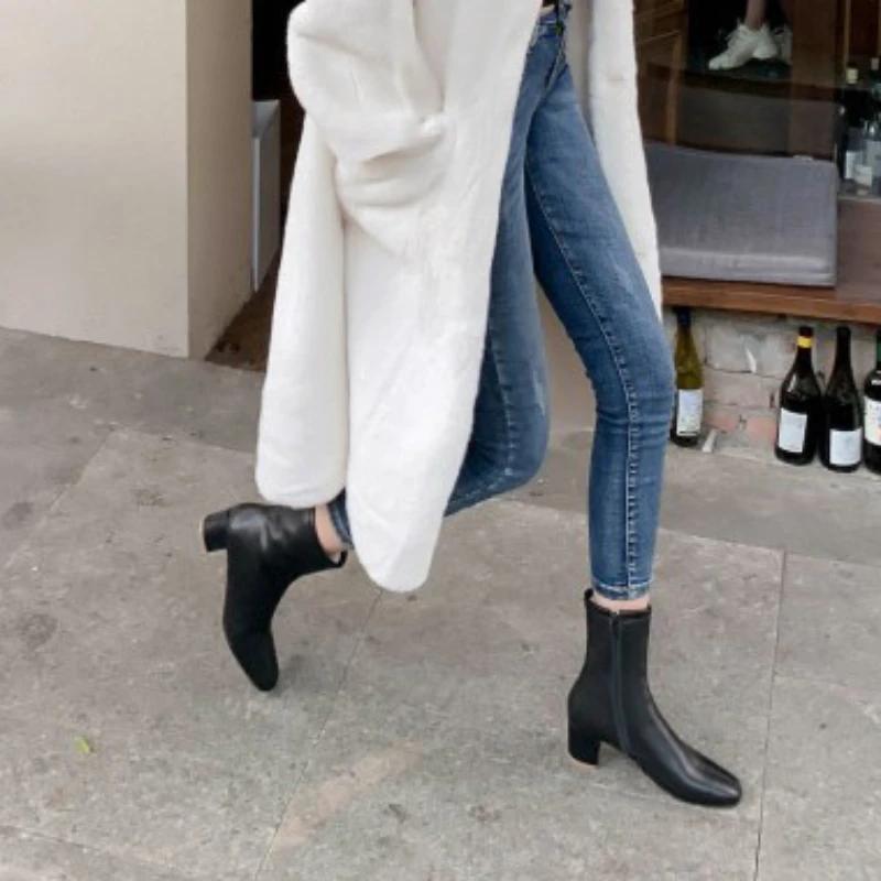 Winter Warm Plüsch Frauen Stiefeletten Mode Reißverschlüsse Elegante Dicke High Heel Schuhe Street Style Warm Halten Damen Kurze Stiefel Beige