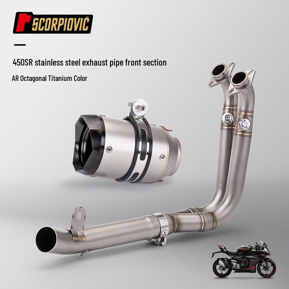 Stainless Steel Front Section 89 Cannon Muffler AR Silencer for CFMOTO 450SR - Easy Non-Destructive Installation