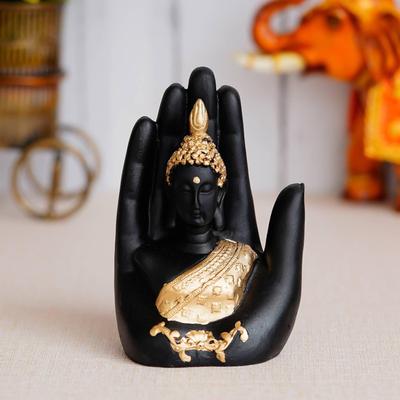 Zlatá ručně vyráběná palma Buddha pro domácí dekoraci Dekorativní exponát - 10 cm (Polyresin, Černá, Zlatá)