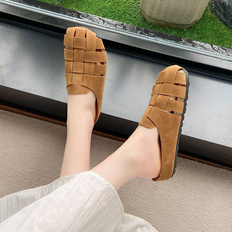 One-pedal Soft-soled Bag Head Slippers Women's Summer Wear 2025 New Hollow Retro Woven Lazy Flat Slippers