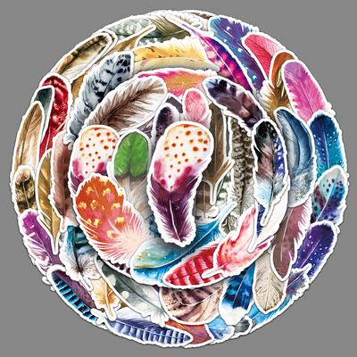 64 Feather Doodle Personalized Watercolor Creative Guka Decorative Water Cup Mobile Phone Case Suitcase Sticker Waterproof