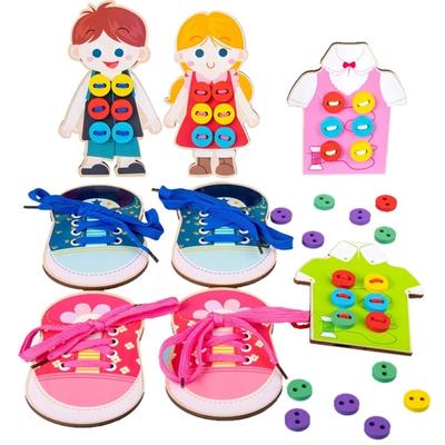 Baby Montessori Toys Learn Basic Life Skills Teaching Aids Clothes Threading Button Sewing Board Game Educational Toys For Kids