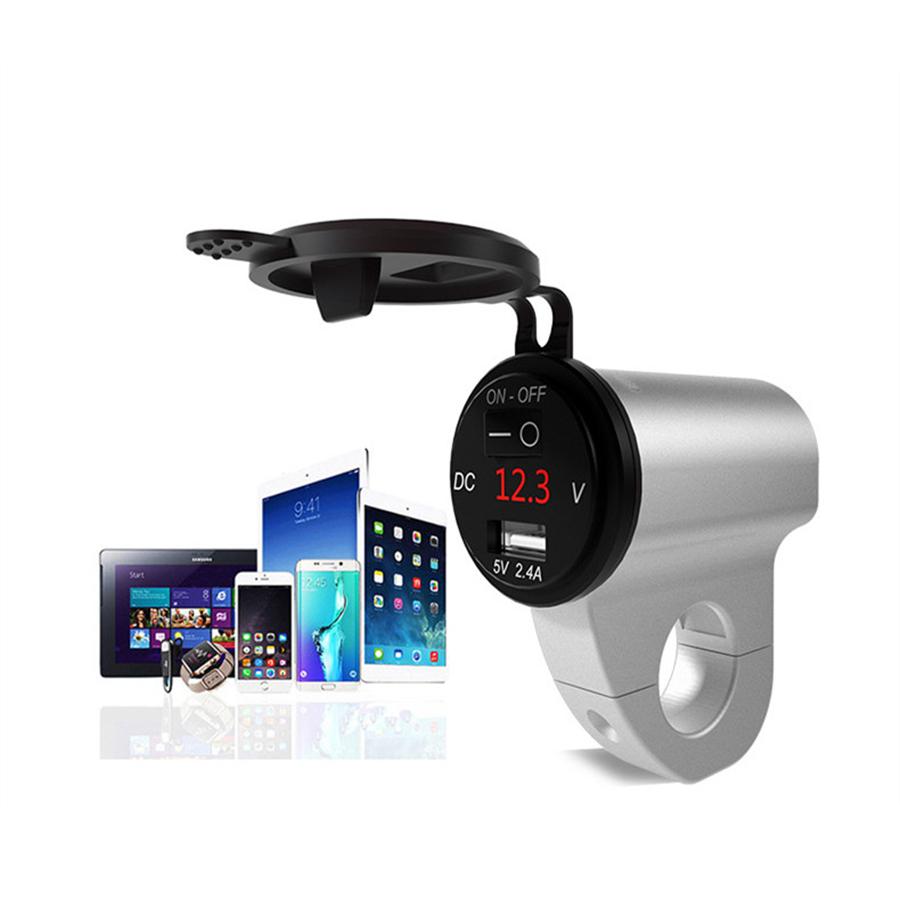 CNC Sliver QC3.0 Motorcycle Dual USB Super Fast Charger w/ Digital Voltmeter AU