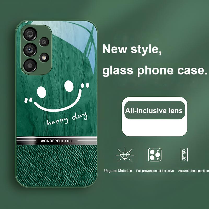 Holzmaserung lächelndes Gesicht für Samsung Galaxy S24 Plus S20 21 FE S23 Ultra S8 9 A70 72 73 50 51 52 53 Gehärtetes Glas Handyhülle