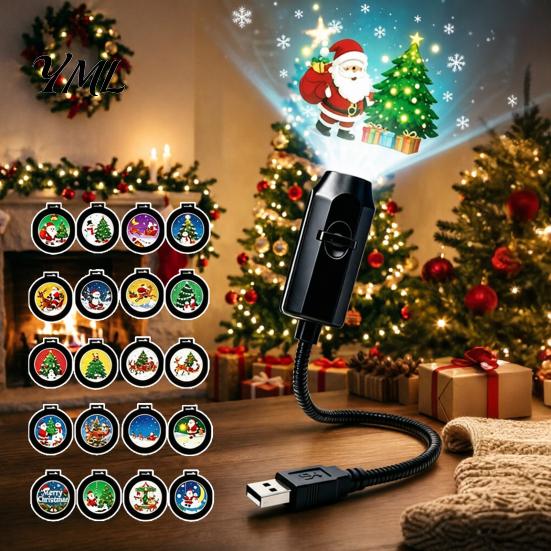 Christmas Decoration Lamps USB Projector Light for Christmas, Flexible Gooseneck Night Lamp with 6/10/15/20 Indoor Holiday Projection Films,