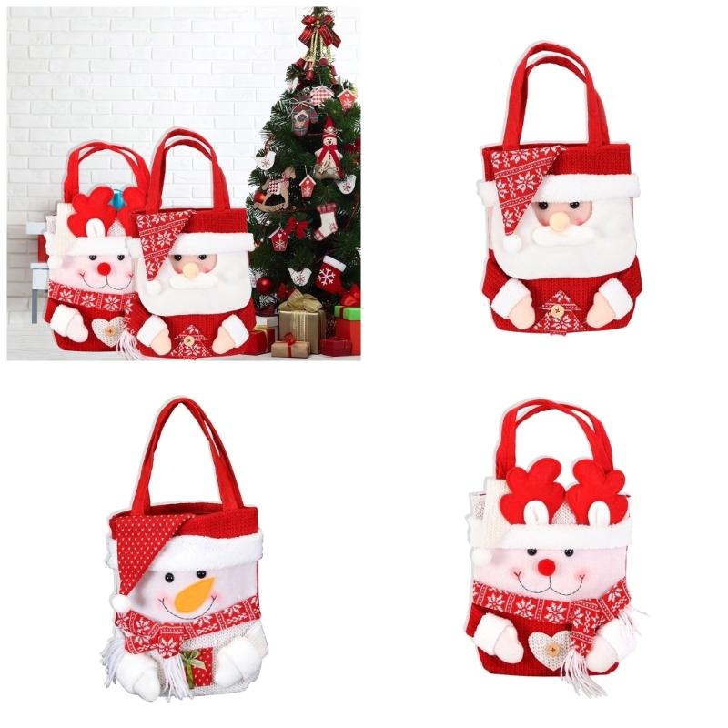 Durable Knitted Christmas Treat Bags Holiday Party Supplies Christmas Gift Bags with Festival Cartoon Illustrations