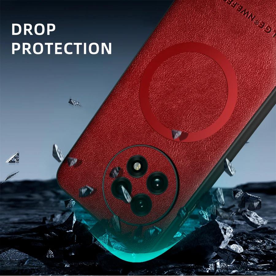For OnePlus 11 12  13 Fine Hole PU Cow Pattern Leather Magnetic Ring Soft Edge Anti-drop Anti-fingerprint Phone Case