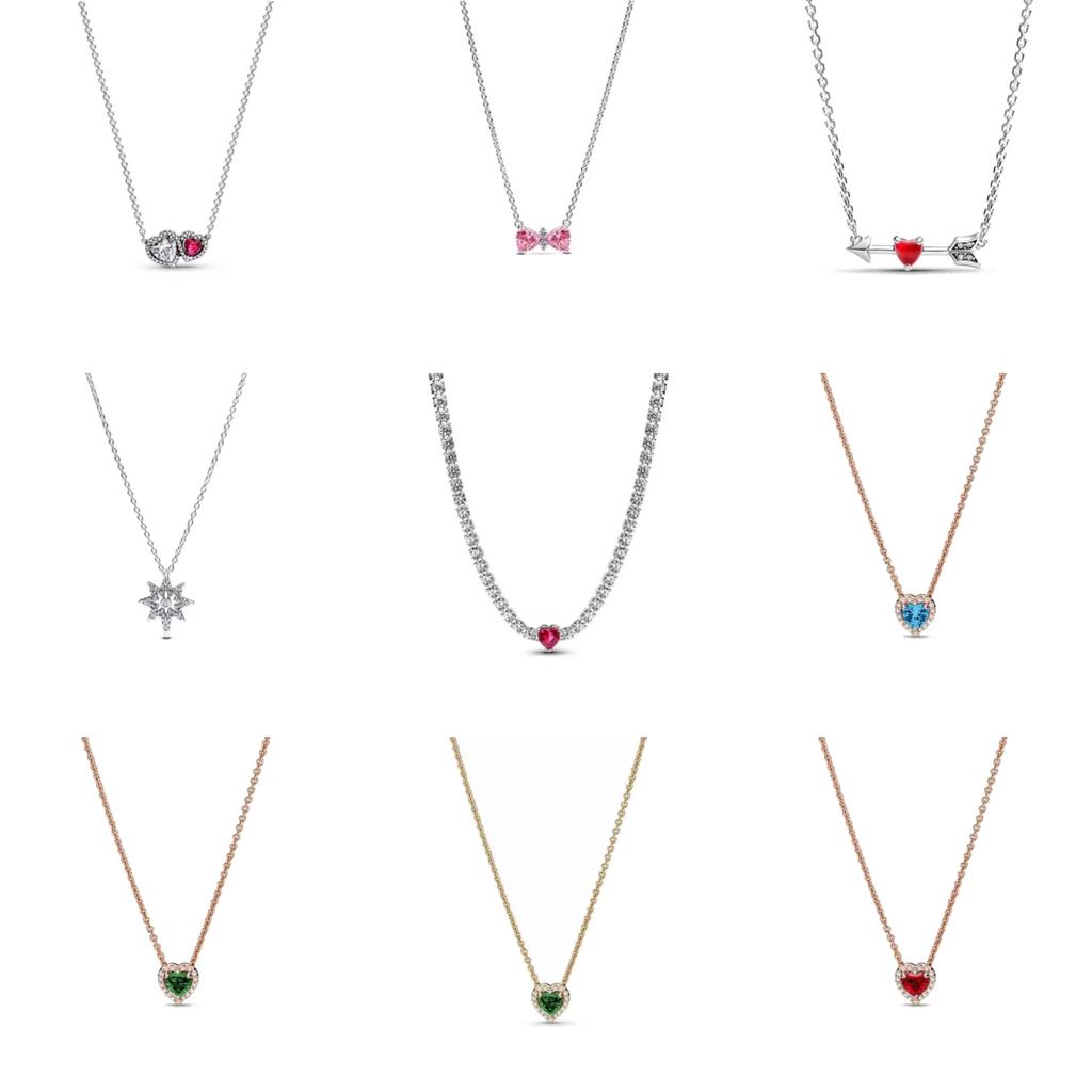 NEW 925 Silver Deep Feeling Peach Heart Necklace Pink And White Shining Square Pendant Necklace