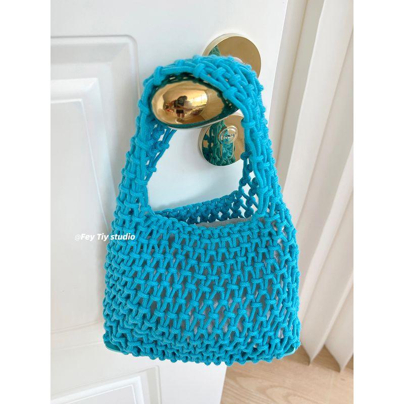 

Feytiy Dyed Blue Fashionable Retro Hollow Woven Bag Women Wrist Bag Handbag Handbag Spring Summer Blue