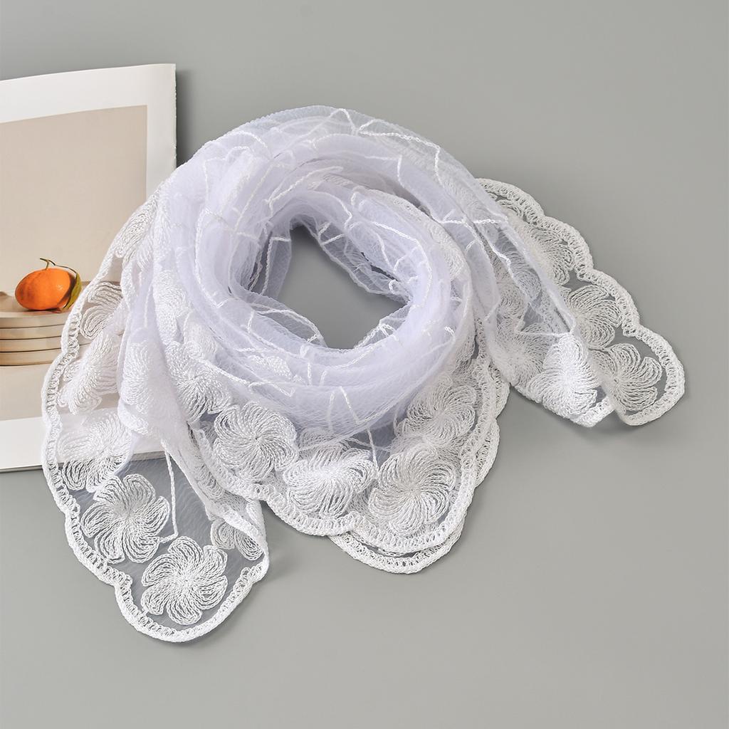 Newest Yarn Square Scarf Floral Embroidery Lace Headband Summer Breathable Bandana For Women Elegant Turban Hair Wrap 80*80Cm