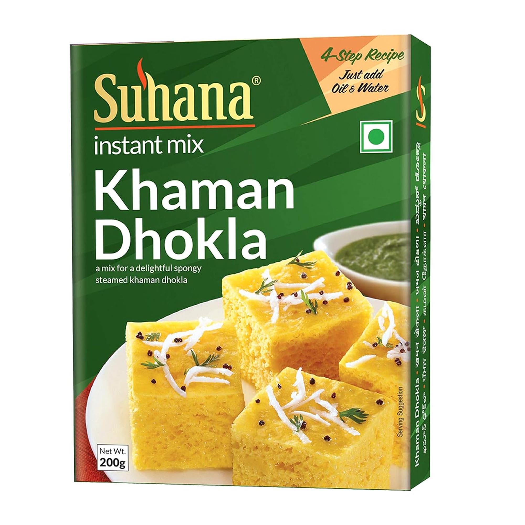 

Suhana Khaman Dhokla Instant Mix 200 g Pack of 4 Traditional Gujarati Steamed Snack Easy Quick Breakfast Mix Ready Mix