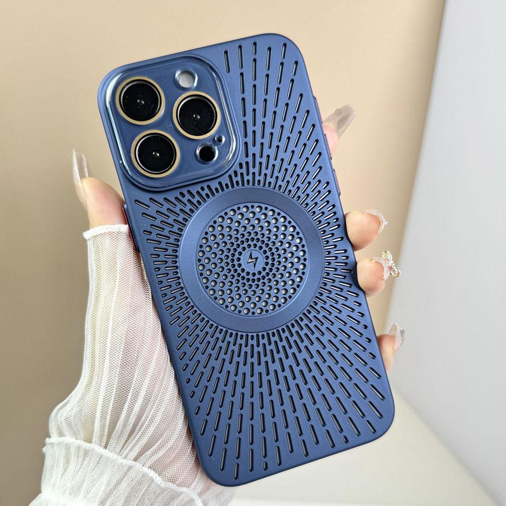 Atmungsaktive, wärmeableitende Netzhülle für iPhone 15Pro und 14Pro, magnetisches Laden, Schutzhülle mit Hautgefühl.