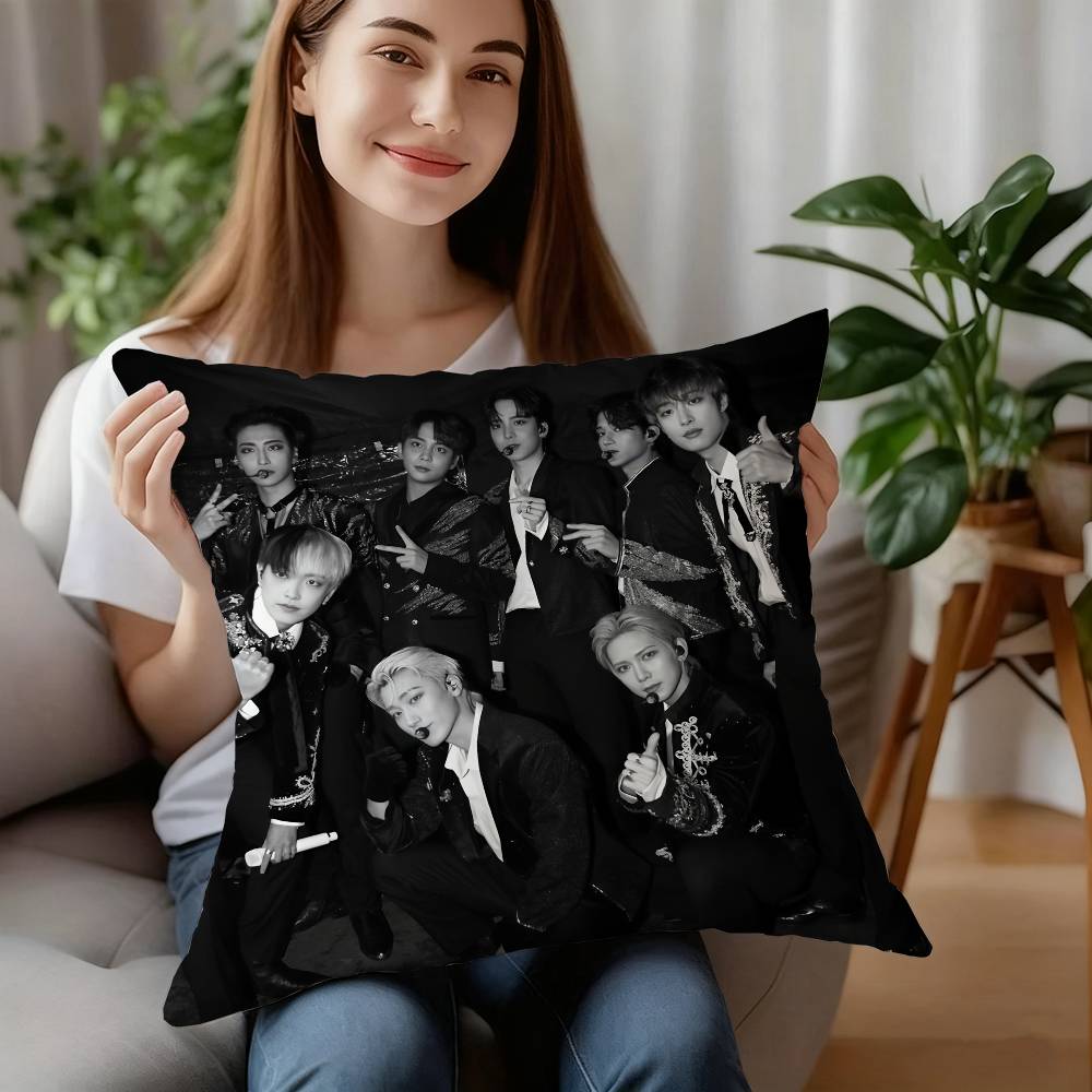 Kpop A-AteezS Pillow Case Short Plush Double-sided Print Square Throw Pillow Covers Sofa Home Cushion Decor