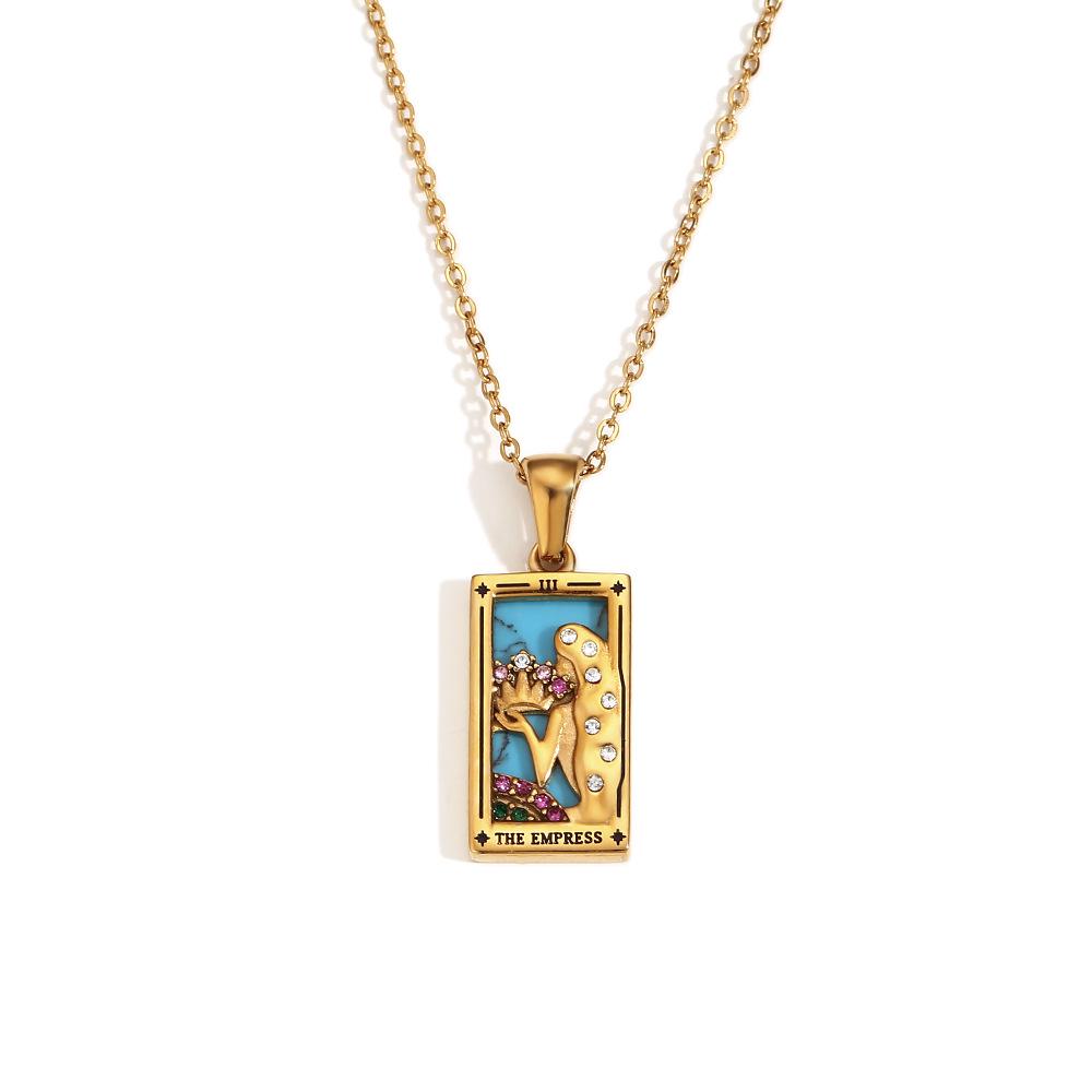 18K Gold-Plated Stainless Steel Tarot Card Necklace - European & American Retro Style
