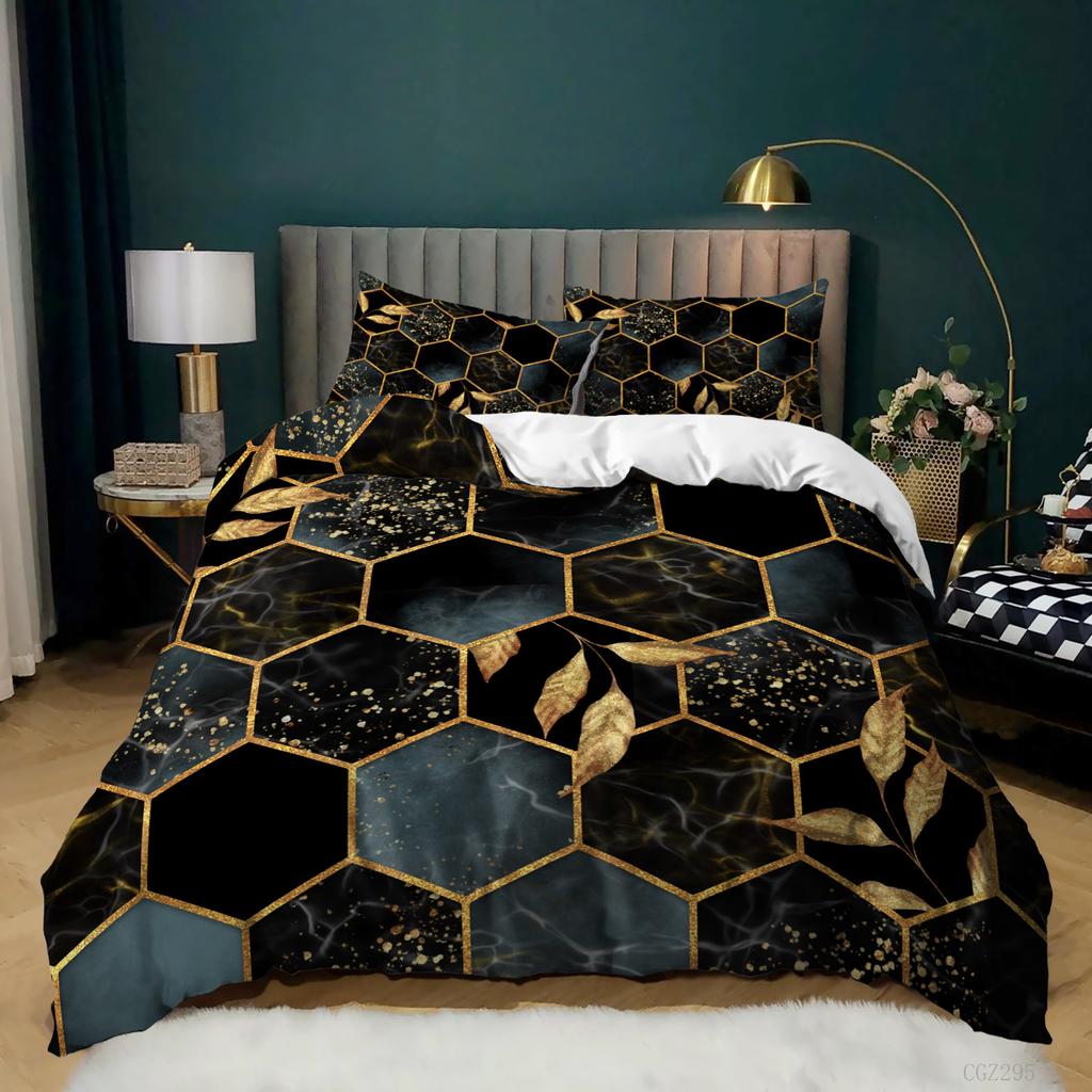 3D Digital Printing Thousand Bird Grid Marble Grid Bed Three-Piece Quilt Cover Sheets