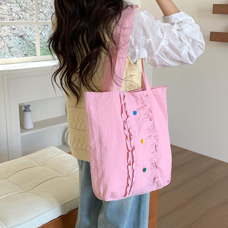 

Cute Ruffled Edge Shoulder Bag Large Capacity Nylon Tote Fashionable Daily Commute Handbag for Women KTB розовый