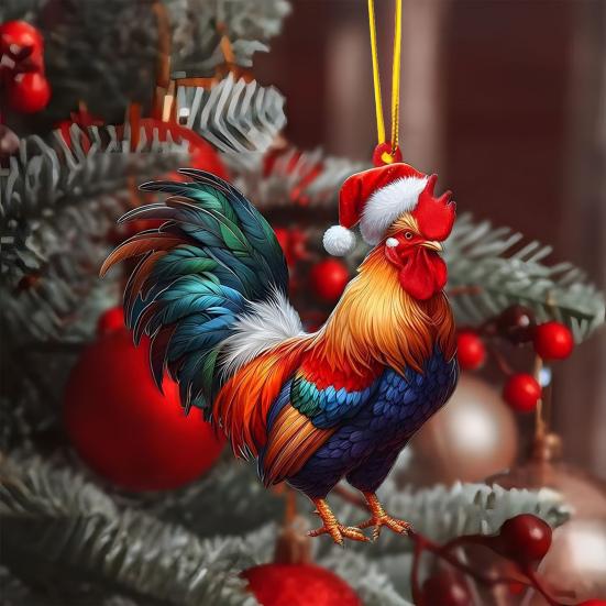 Christmas Ornament 2D Acrylic Dog/Bear/Bee/Rabbit/Rooster Hanging Decoration Cartoon Animals Xmas Tree Pendant for Home