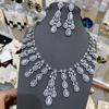 Wind Geometry Water Drop Long Micro-Inlaid Zircon Earrings Necklace Luxury Temperament Banquet Super Flash Bridal Wedding