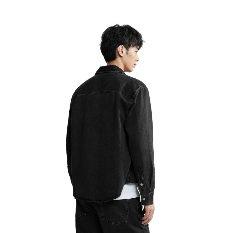 Calvin Klein Casual Fabric Label Patch Pocket Solid Color Single-Breasted Long Sleeve Shirt Men shirts Black J325544