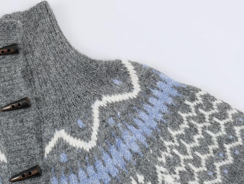 Women's Retro Fair Isle Horn Button Cardigan - 2026 Autumn/Winter Collection