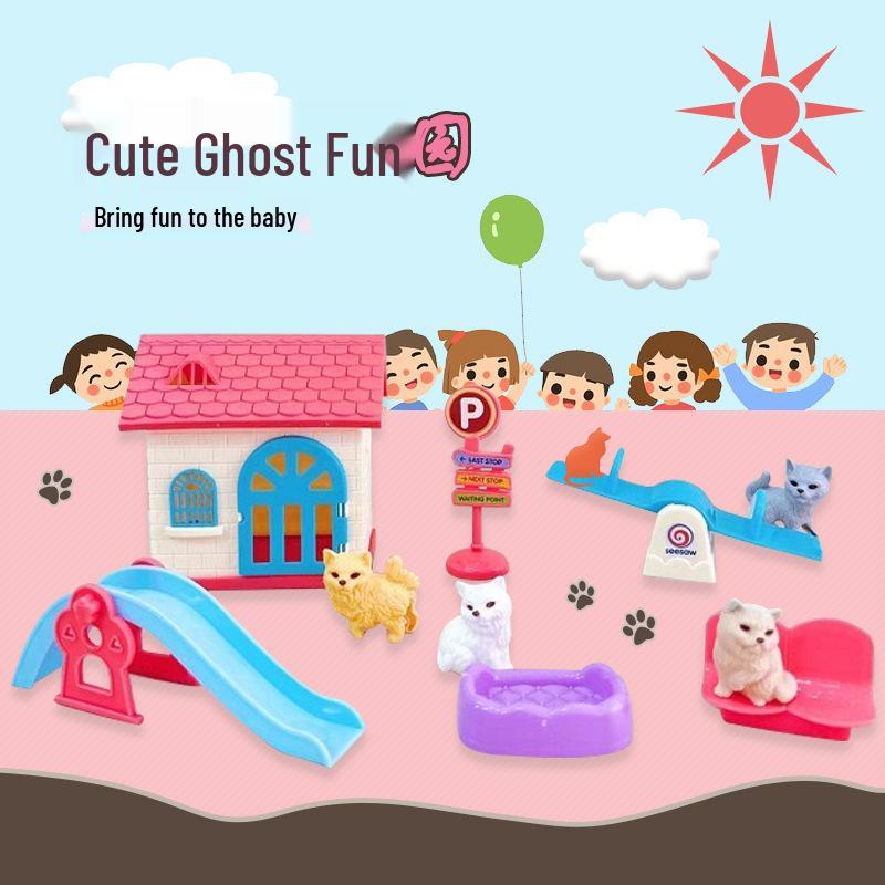 Mini Pet Playset: Children's Puppy & Kitten Villa Playground.