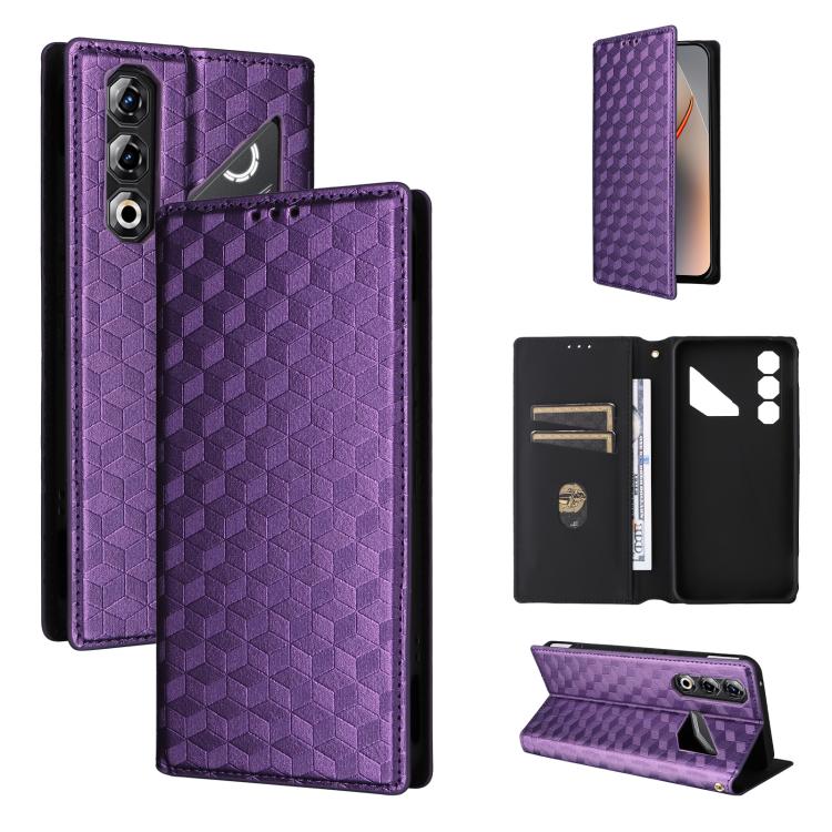 Cubic Grid Texture Flip Leather Phone Case