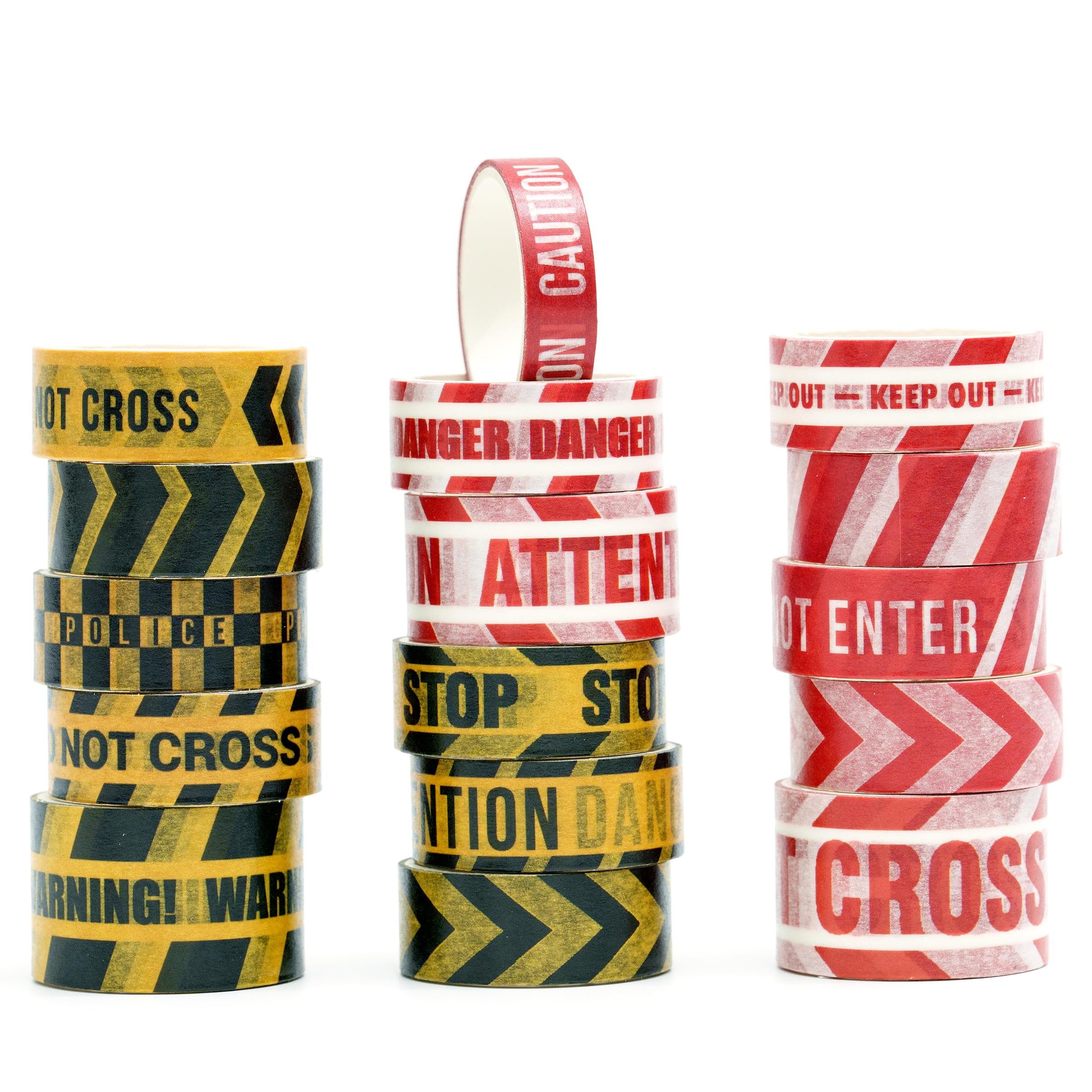 YUBBAEX Warning Line Masking Tape Set Stripe Pattern Washi Tape Perfect for Journal Wrapping 16-Roll - Caution/Warning - Art/DIY Crafts/Bullet