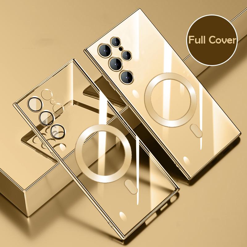 Plated Soft Silicon Clear Phone Case For Magsafe Samsung S26 Edge S25 S24 S23 S22 Plus Ultra Magnetic Protective Cover