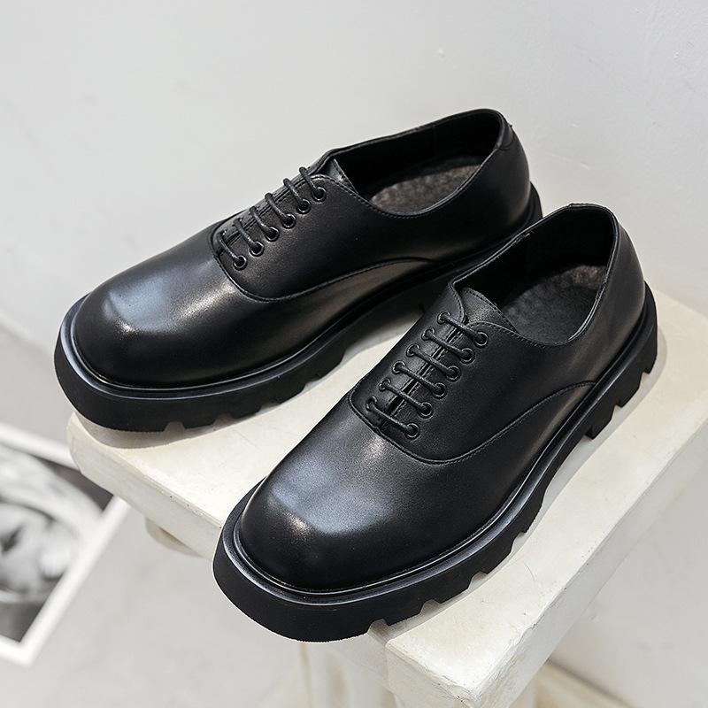 

Мужские кожаные туфли 46, деловые повседневные туфли, черные, с квадратной головкой, на платформе, низкие, большого размера, кожаные туфли Niche 45 15961-A 44 чёрный