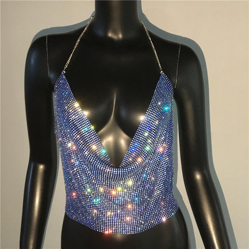 Metallic Jewelry Top With Rhinestone Embellishments For Streetwear Style Women