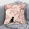 Japanese Cherry Blossom Black Cat Pillow Cover Watercolor Floral Print Oriental Sakura Cushion Case For Sofa Bed Couch Cute
