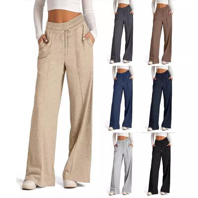 2025 Autumn/Winter Women's Solid Color Tie-Waist Wide-Leg Pants