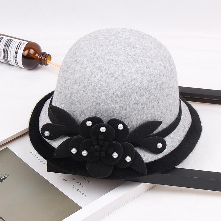 2022 Autumn And Winter Woolen Hat Women'S Casual Wide-Brimmed Top Hat, Flower Dome Fashion Hat