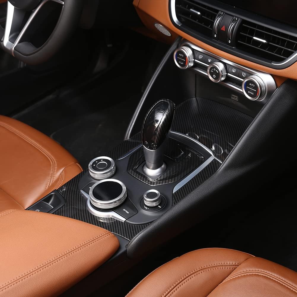 TOYCIDFG Car Gear Shift Panel Base Cover Trim Compatible with Alfa Romeo Giulia 2017-2019, Car Decoration Accessories (Carbon Fiber Pattern)