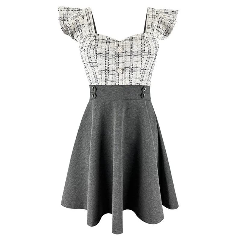 ISLAYCAOLILA DY3 Barbara Mini Club Party Flared Mini Dress Women's Dress, Dress, Dress, Dress, Dress, Checked, Sleeveless, Waist-Clubbed, A-Line