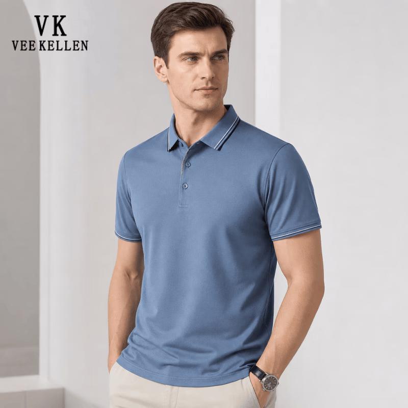 VEE KELLEN Men s Summer Breathable Mulberry Silk Blend Polo Shirt M
