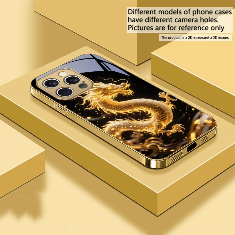 Golden Dragon Totem For IPhone 17Pro Max 16 17 Pro 15 Pro 14 13 Plus 12 Mini 11Pro Max XR 16E 17Air Golden Glass Phone Case