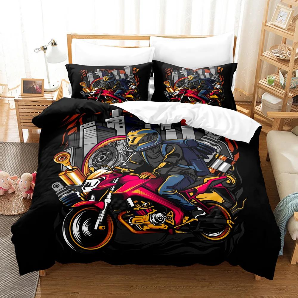 

Motorcycle Duvet Cover Dirt Bike Extreme Sports Theme Motocross Racer King Queen Size for Boy Girl Adult for Bedroom Decoration 70x133cm 2pcs