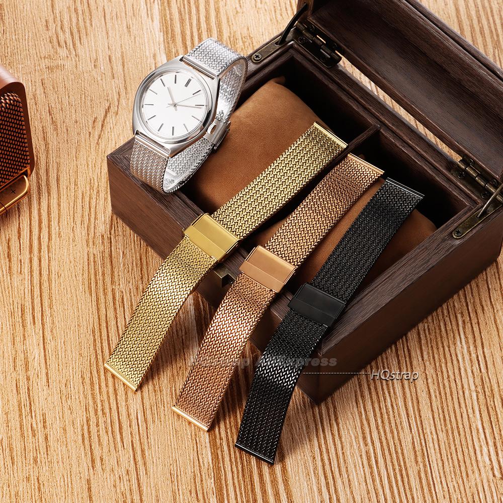 Milanese Mesh Watch Strap 16mm 18mm 20mm for Seiko for Rolex Bracelet Folding Buckle 304 Stainless Steel Replacement Wrist Band
