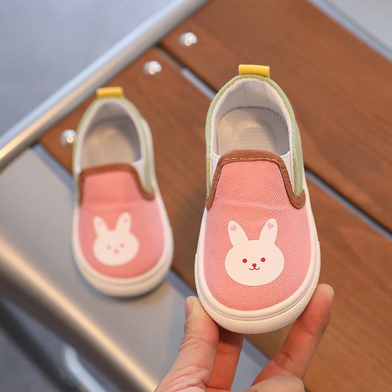 Toddler Slip On Canvas Shoes Cartoon Bear Bunny Print Soft Sole Anti Slip Kids Casual Walking Shoes