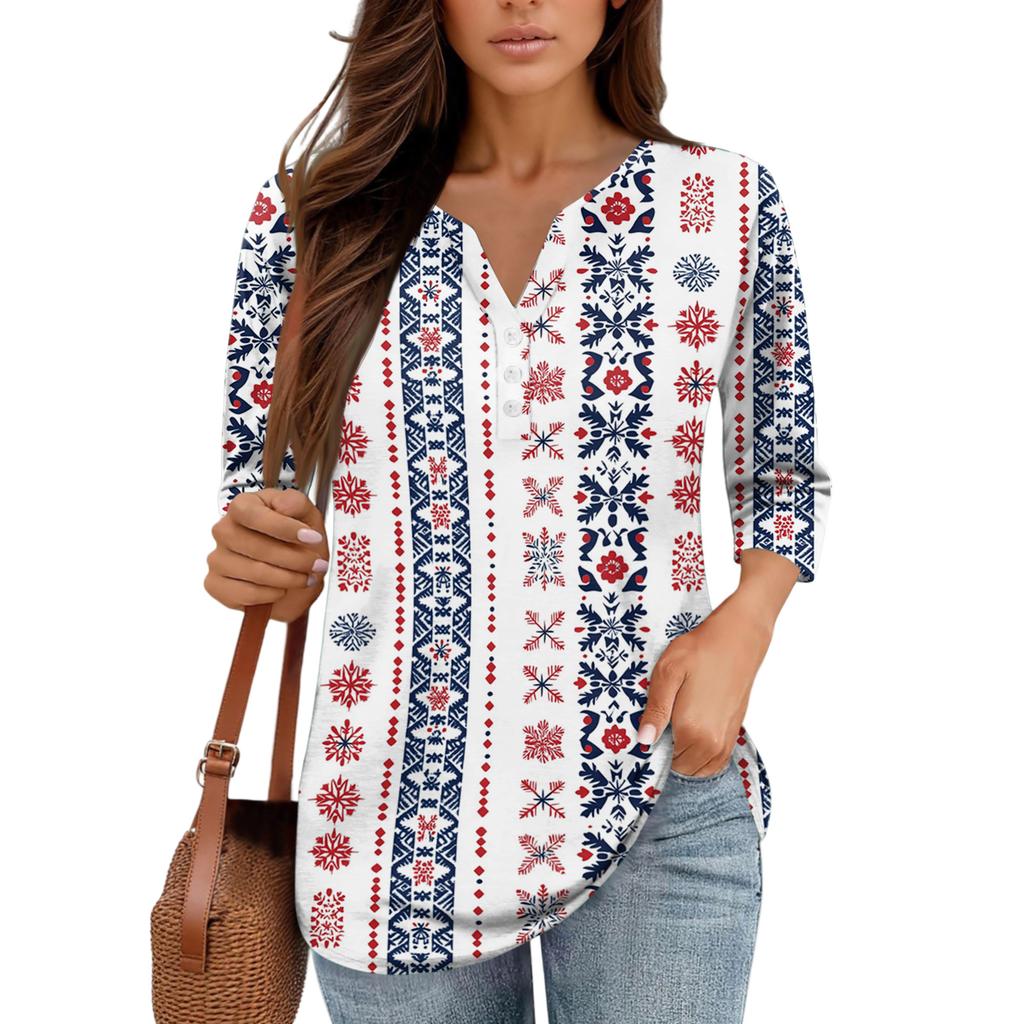 Skjorter med 3/4-ermer for kvinner Trykk grafiske t-skjorter Bluser Uformell Plussstørrelse Basic Topper Pullover