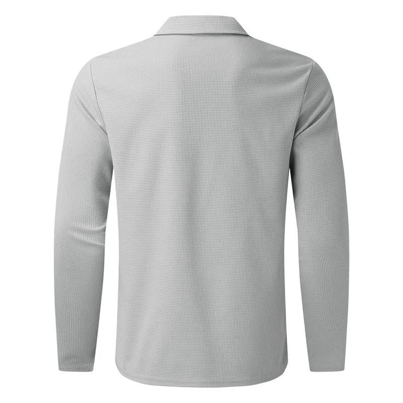 Men Waffle Long Sleeve Turn Down Collar Zipper Cardigan Casual Sports Two Piece Set