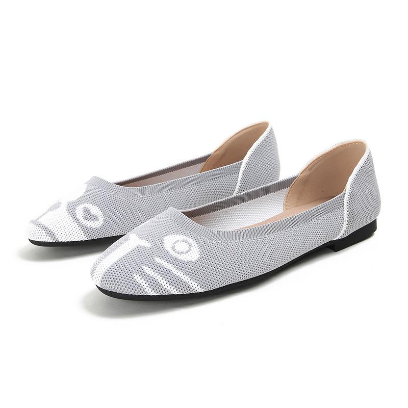 Spring and Autumn Flying Single Shoes Doudou Flat Bottom Floating Shoes Round Head Boat Shoes Knitted Flying Thread