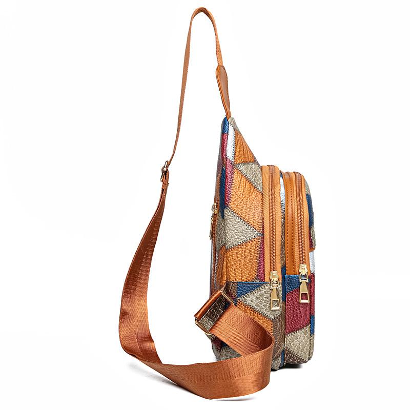 Farbblock Brusttasche Damen Print Schultertasche Umhängetasche Mehrfachtasche Handytasche
