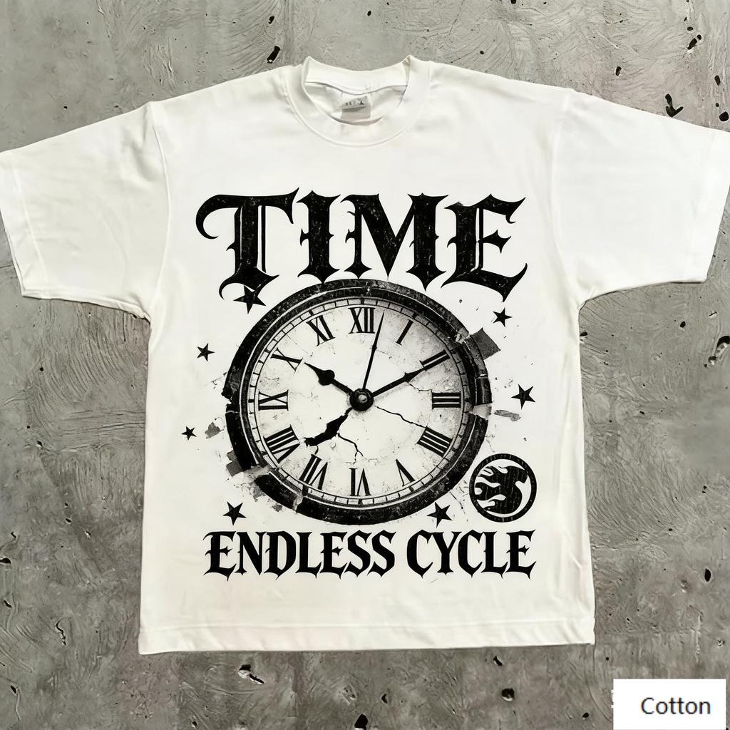 ENDLESS CYCLE Vintage Existential Dark Art Unisex Baumwoll-T-Shirt mit Retro-Zeitmuster Retro Streetwear Tee