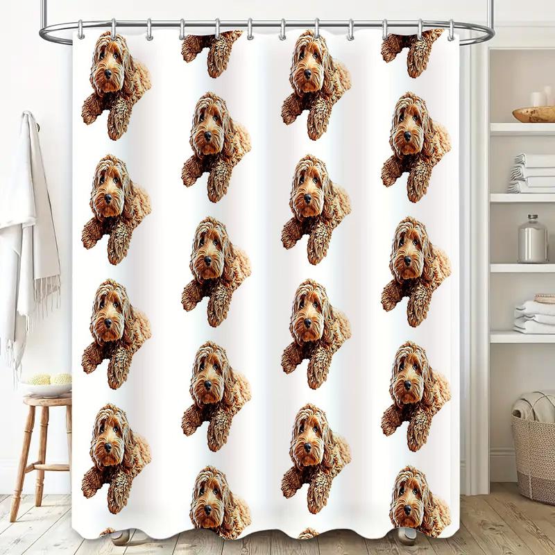 Cute Dog Shower Curtain Waterproof Farmhouse Bathroom Decor Golden Retriever Pet Lover Gift Modern Fabric Washable Liner