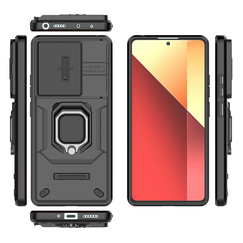 For Xiaomi Redmi Note 14S 4G Case PC+TPU Kickstand Phone Protector with Lens Cover